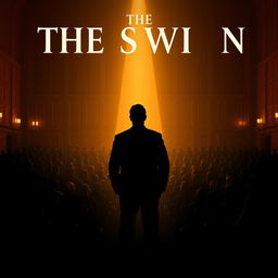 A compelling movie poster featuring the silhouette of a man standing in a courtroom, surrounded by a packed audience