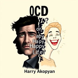 Create a visually engaging book cover for 'OCD or Happy Life?' focusing on psychology