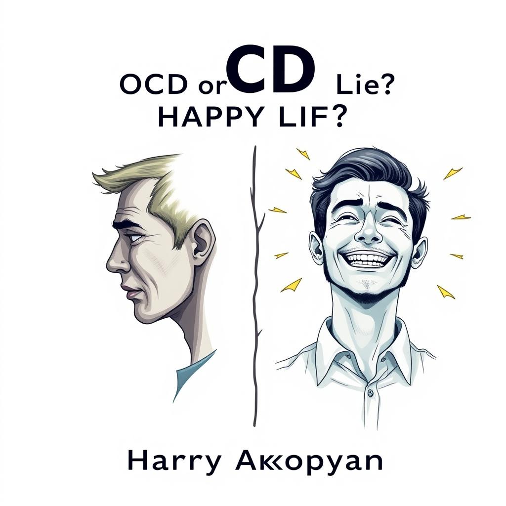 Create a visually engaging book cover for 'OCD or Happy Life?' focusing on psychology