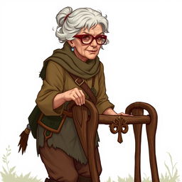 An elderly woman character from a Dungeons and Dragons setting, embodying the path of the world tree as a barbarian