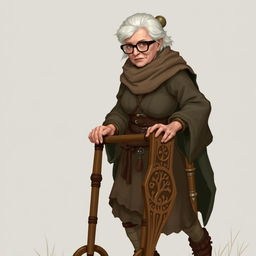 An elderly woman character from a Dungeons and Dragons setting, embodying the path of the world tree as a barbarian