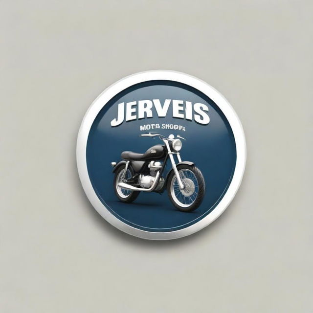 A hyper-realistic 3D logo for a moto shop. The name 'Jervens Moto Shop' is prominently featured