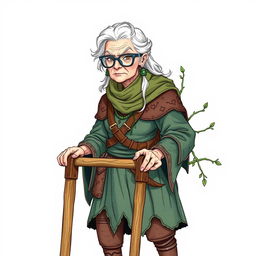 A hand-drawn illustration of an elderly female barbarian, representing the 'Path of the World Tree' class from Dungeons and Dragons