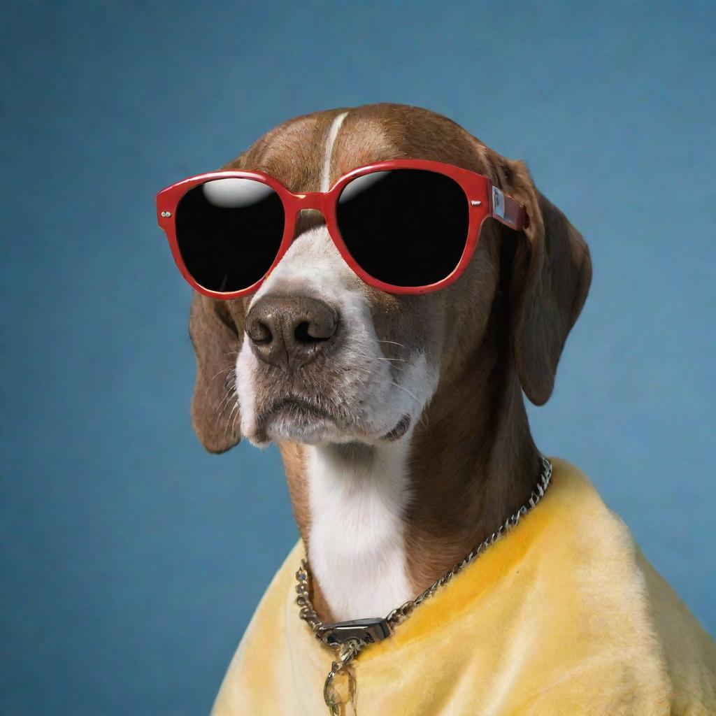 A fun and playful transformation of rapper, Snoop Dogg, morphed into a cool, sunglasses-wearing canine, embodying his stage name with charisma and charm.