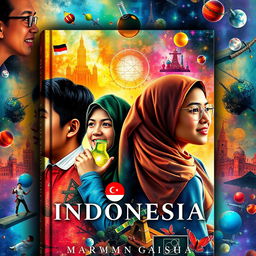 A visually stunning book cover featuring four diverse Indonesian main characters, symbolizing pride and achievement on the international stage