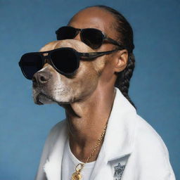 A fun and playful transformation of rapper, Snoop Dogg, morphed into a cool, sunglasses-wearing canine, embodying his stage name with charisma and charm.