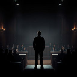 A captivating movie poster featuring a dramatic courtroom scene, showcasing a silhouette of a witness on the witness stand