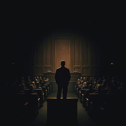 A captivating movie poster featuring a dramatic courtroom scene, showcasing a silhouette of a witness on the witness stand