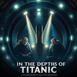 A dramatic movie poster titled 'In the Depths of Titanic', visually connecting the sinking of Titanic (1912) and the implosion of the Titan submersible (2023)