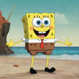 Spongebob Squarepants depicted in a vintage 1945 style animation, wearing period-appropriate attire and interacting with elements typical of this time period in Bikini Bottom.