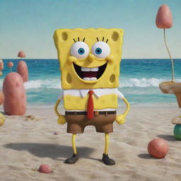 Spongebob Squarepants depicted in a vintage 1945 style animation, wearing period-appropriate attire and interacting with elements typical of this time period in Bikini Bottom.