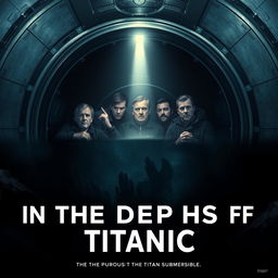 A gripping movie poster titled 'In The Depths of Titanic', visually connecting the sinking of the Titanic in 1912 and the implosion of the Titan submersible in 2023