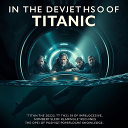 A gripping movie poster titled 'In The Depths of Titanic', visually connecting the sinking of the Titanic in 1912 and the implosion of the Titan submersible in 2023