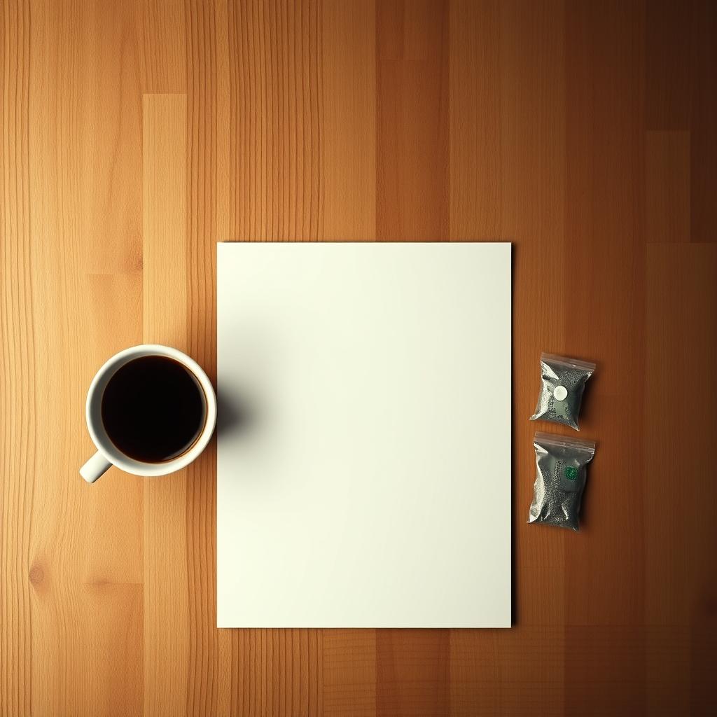 A minimalistic movie poster featuring a top-down view of a sleek wooden table