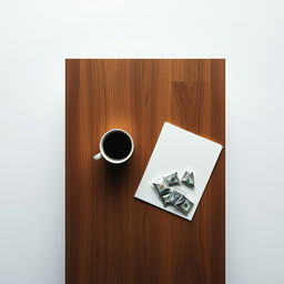 A minimalistic movie poster featuring a top-down view of a sleek wooden table