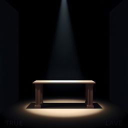 A minimalistic movie poster depicting a stark witness stand in a courtroom setting, illuminated by a single spotlight