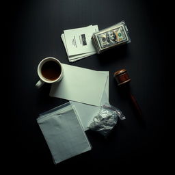 A movie poster showcasing a dark wooden table seen from a top-down perspective