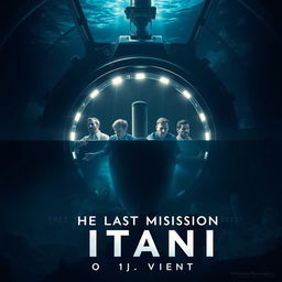 A cinematic movie poster for 'The Last Mission to Titanic', visually connecting the sinking of the Titanic (1912) and the implosion of the Titan submersible (2023)