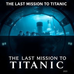 A cinematic movie poster for 'The Last Mission to Titanic', visually connecting the sinking of the Titanic (1912) and the implosion of the Titan submersible (2023)