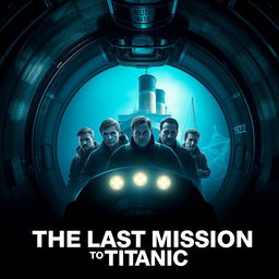 A cinematic movie poster for 'The Last Mission to Titanic', visually connecting the sinking of the Titanic (1912) and the implosion of the Titan submersible (2023)