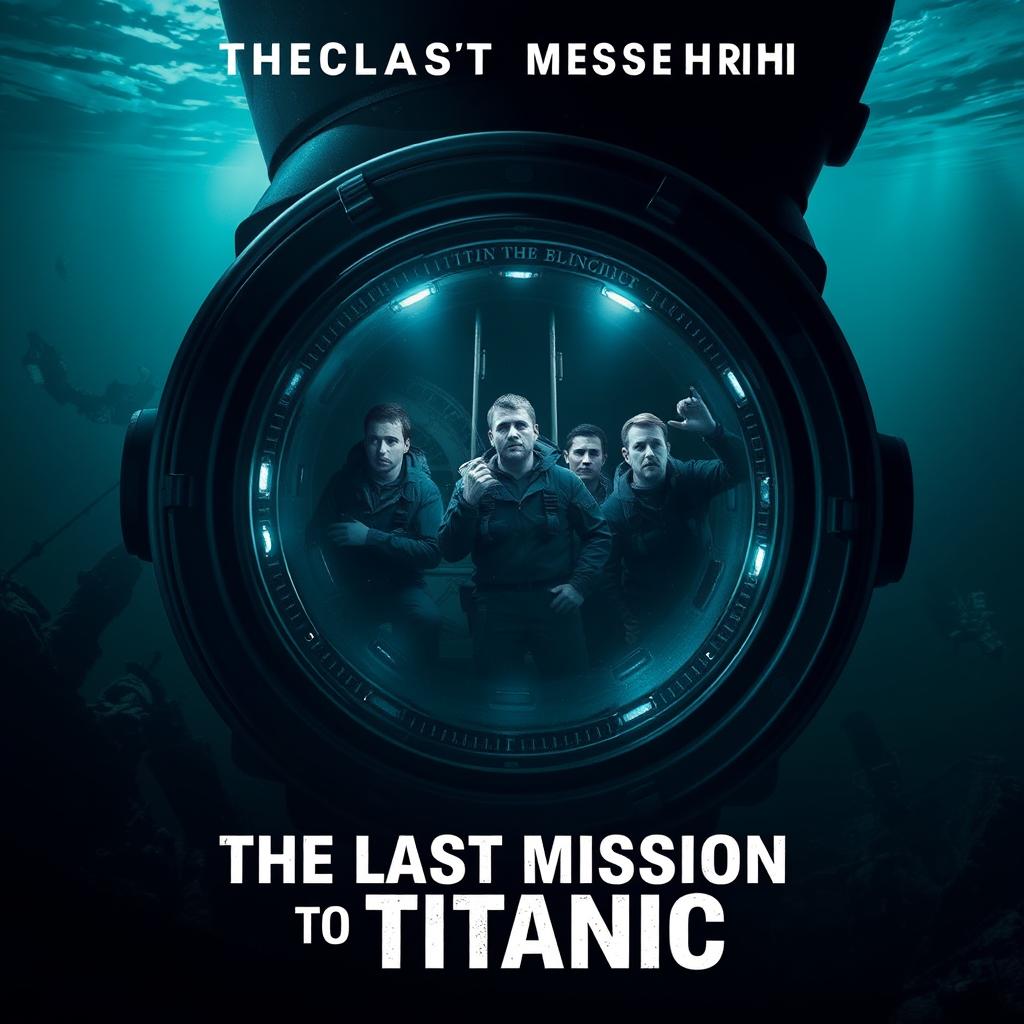 A visually striking movie poster titled 'The Last Mission to Titanic', connecting the sinking of the Titanic in 1912 with the implosion of the Titan submersible in 2023