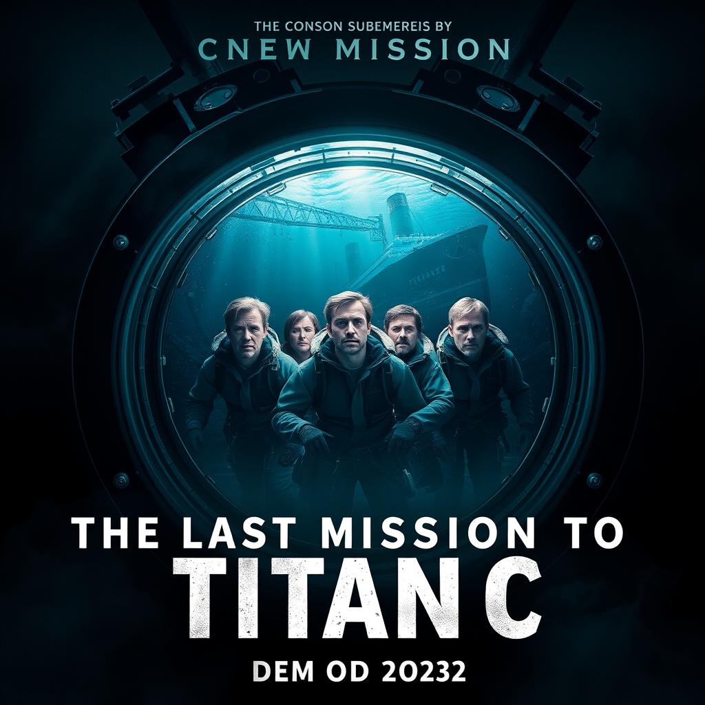 A visually striking movie poster titled 'The Last Mission to Titanic', connecting the sinking of the Titanic in 1912 with the implosion of the Titan submersible in 2023