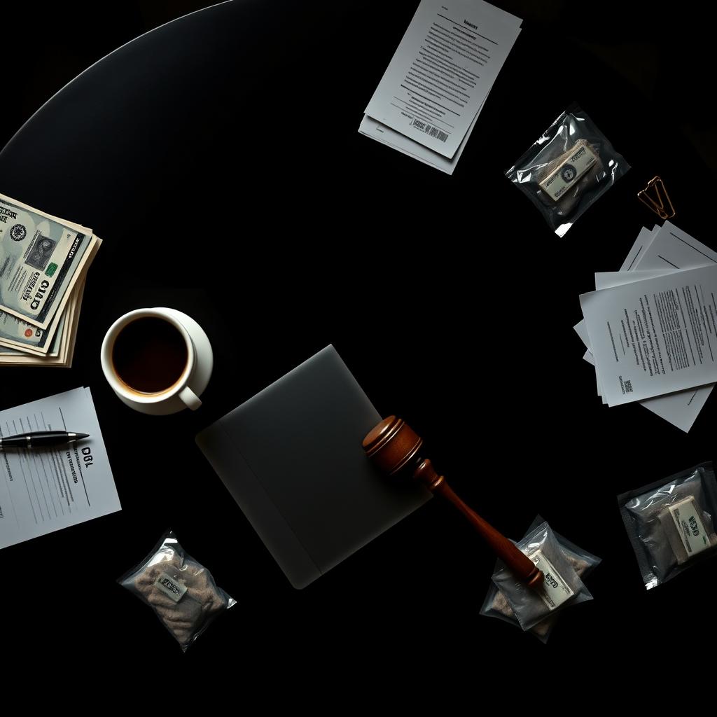 A movie poster showcasing a zoomed-out view of a sleek black table, captured from above