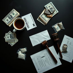 A movie poster showcasing a zoomed-out view of a sleek black table, captured from above