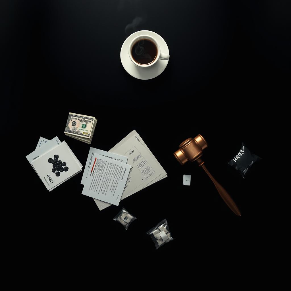 A movie poster showcasing a zoomed-out view of a sleek black table, captured from above