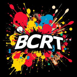 A dynamic design featuring the text 'BCRT' integrated into a chaotic and vibrant motif