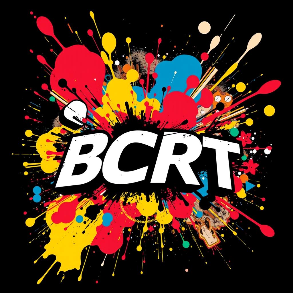 A dynamic design featuring the text 'BCRT' integrated into a chaotic and vibrant motif