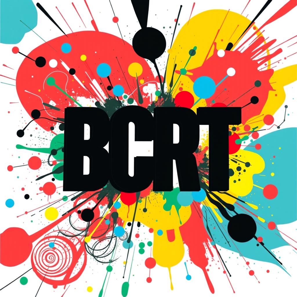 A dynamic design featuring the text 'BCRT' integrated into a chaotic and vibrant motif