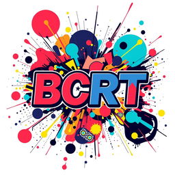 A dynamic design featuring the text 'BCRT' integrated into a chaotic and vibrant motif