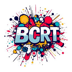 A dynamic design featuring the text 'BCRT' integrated into a chaotic and vibrant motif