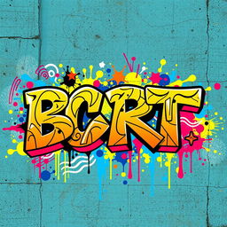 A dynamic and vibrant graffiti-style artwork featuring the letters 'BCRT' in bold, colorful strokes