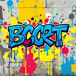 A dynamic and vibrant graffiti-style artwork featuring the letters 'BCRT' in bold, colorful strokes