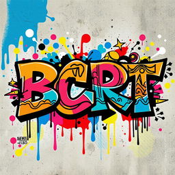 A dynamic and vibrant graffiti-style artwork featuring the letters 'BCRT' in bold, colorful strokes