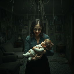 A chilling and atmospheric scene from a horror film titled 'The Good Mother'