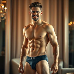 A handsome male model showcasing stylish and fashionable underwear in an elegant setting