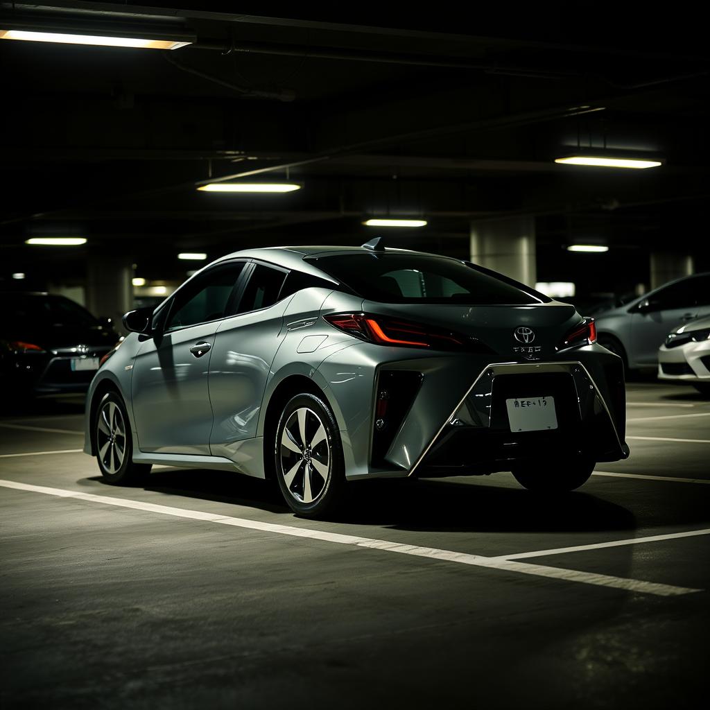 A Toyota Ee111 parked in a dimly lit underground parking lot, showcasing its sleek lines and distinctive design