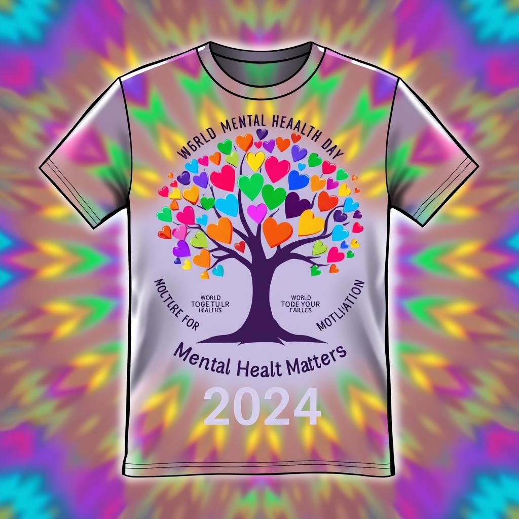 A creative and eye-catching T-shirt design for World Mental Health Day 2024