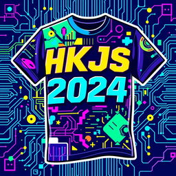 A vibrant and eye-catching shirt design for HKJS 2024, featuring a modern and youthful aesthetic