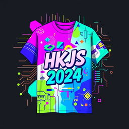 A vibrant and eye-catching shirt design for HKJS 2024, featuring a modern and youthful aesthetic