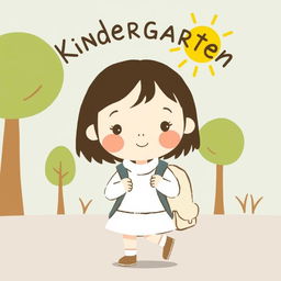 A cute girl with a backpack going to kindergarten, illustrated in the distinctive style of Jon Klassen