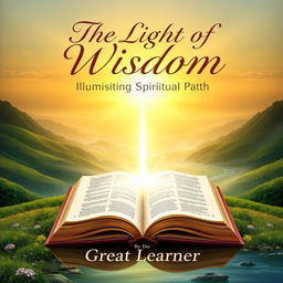 A stunning book cover design for 'The Light of Wisdom: Illuminating the Spiritual Path' by Great Learner