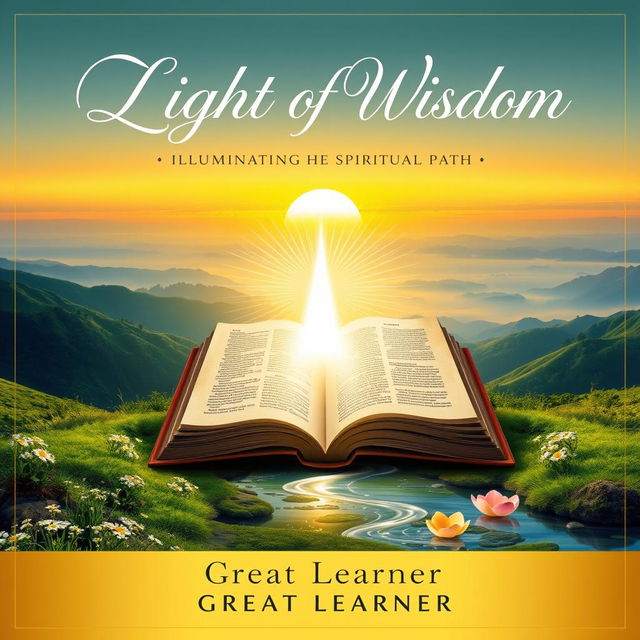 A stunning book cover design for 'The Light of Wisdom: Illuminating the Spiritual Path' by Great Learner