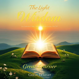 A stunning book cover design for 'The Light of Wisdom: Illuminating the Spiritual Path' by Great Learner