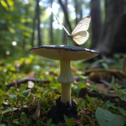 A toxic mushroom with a sticky black mucosa standing out on a verdant forest floor