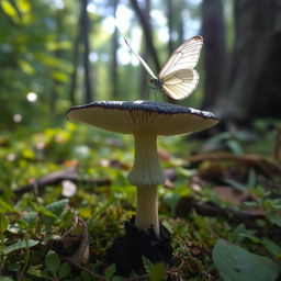 A toxic mushroom with a sticky black mucosa standing out on a verdant forest floor