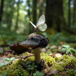 A toxic mushroom with a sticky black mucosa standing out on a verdant forest floor